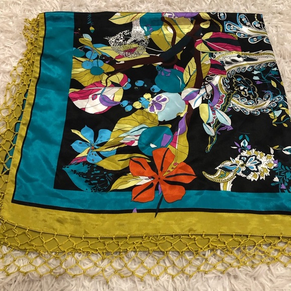 Floral Acrylic Fringe Scarf Multi Color - Picture 1 of 12